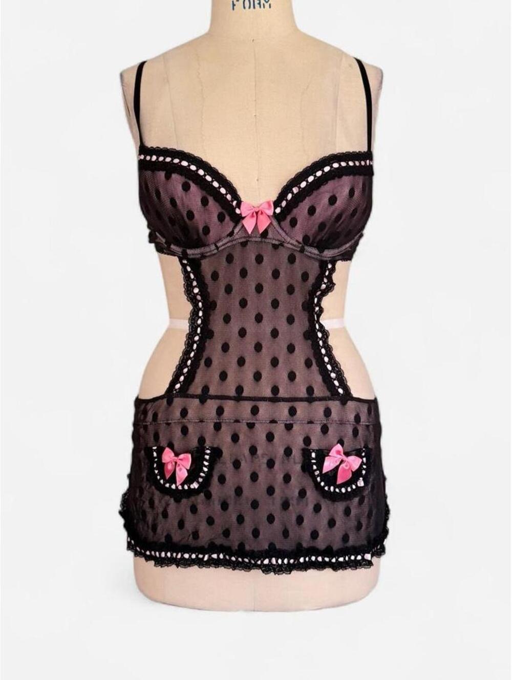 Victoria's Secret Sexy Little Things Polka Dot Maid Costume in Black